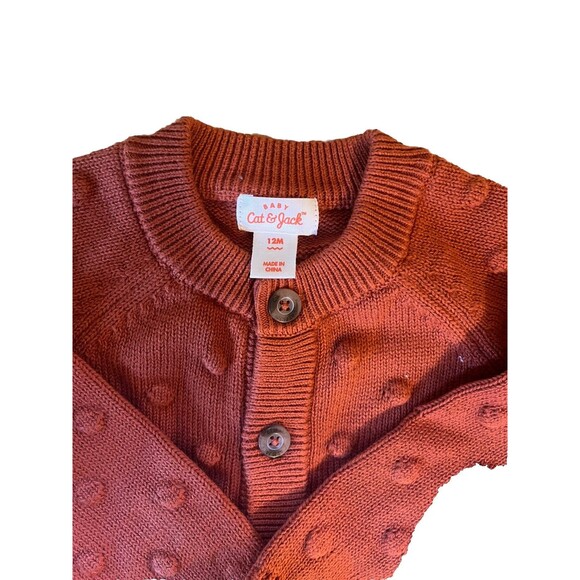 100% Cotton Cat & Jack Baby Girl Cardigan Size 18 Months Orange Knit Sweater - Picture 2 of 4